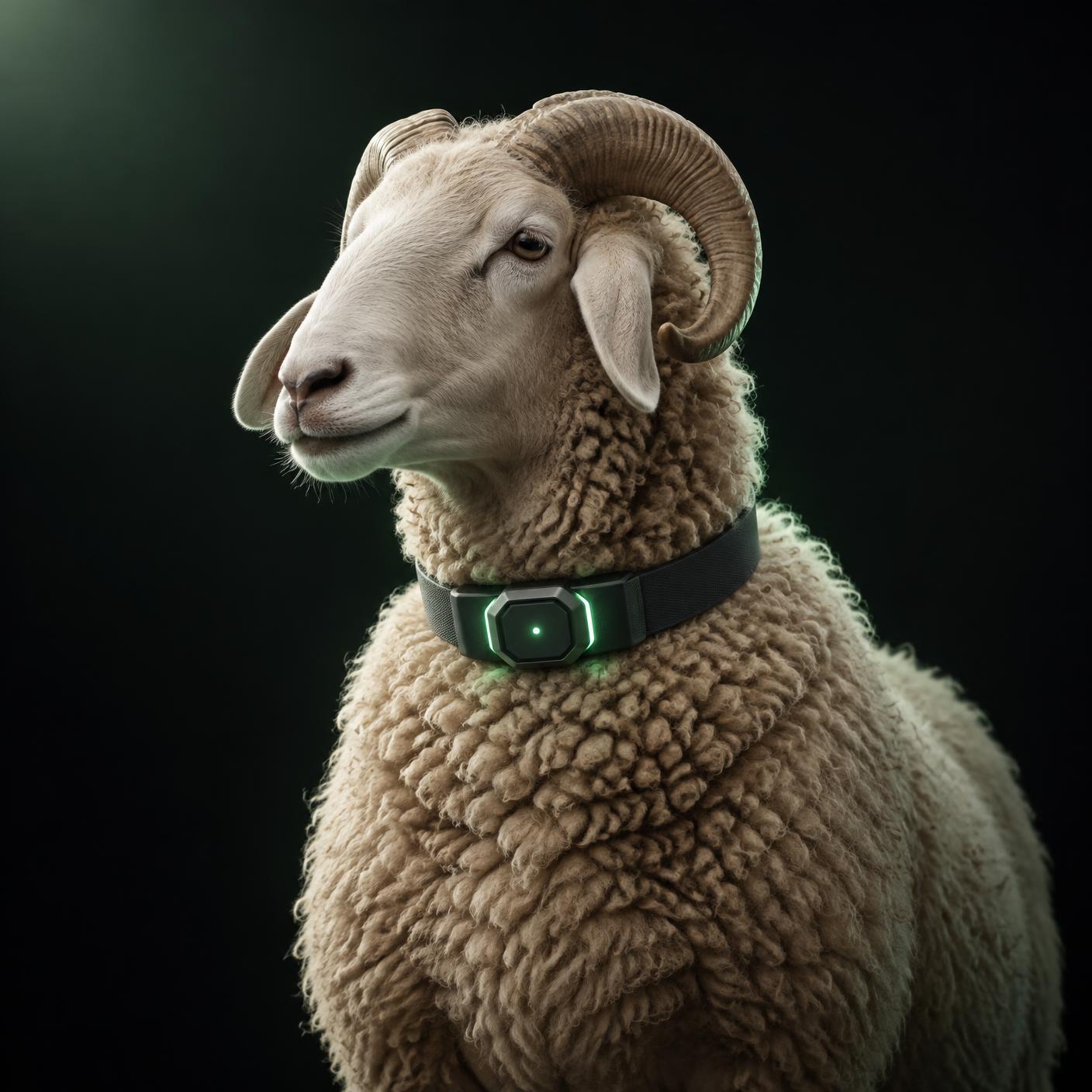 Mouton équipé du collier intelligent GHAYAA
